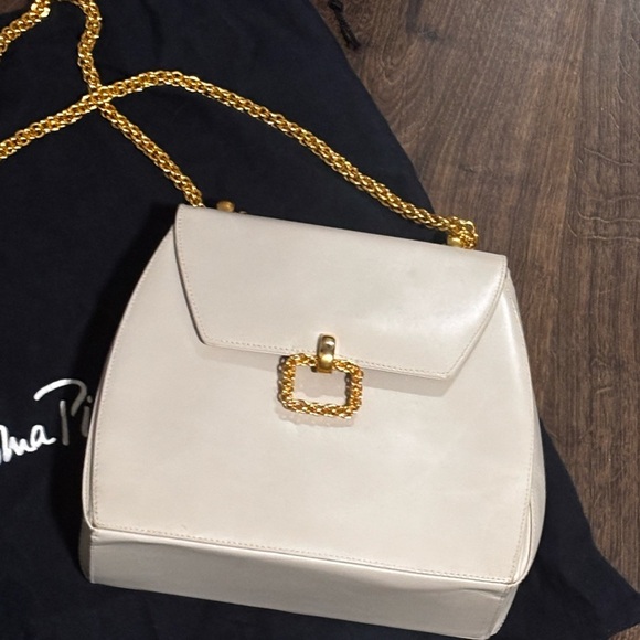 Paloma Picasso vintage Dead stock gold plated cream leathered shoulder bag - Picture 14 of 16